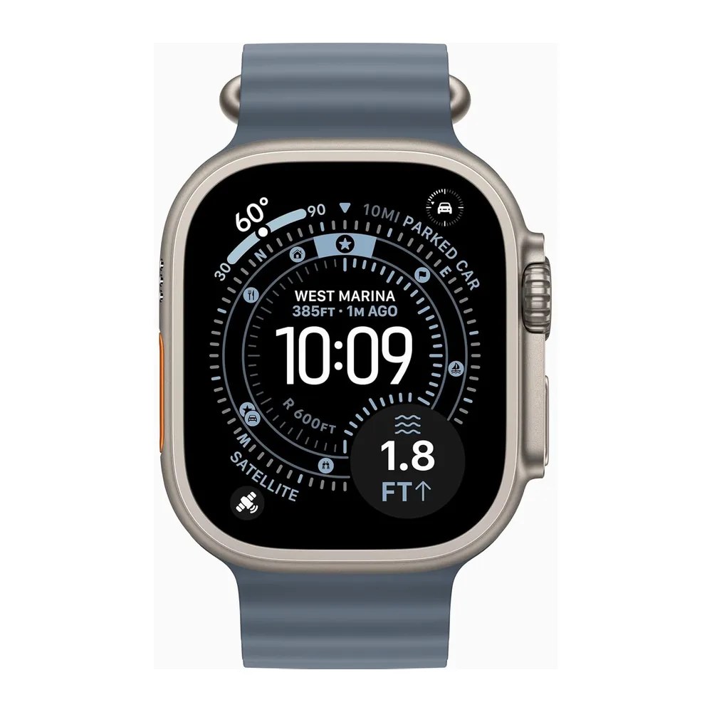 Apple Watch Ultra 3 [GPS + Cellular, 49mm] Titangehäuse Natur mit Ocean Armband Maritimblau (Generalüberholt) — 2