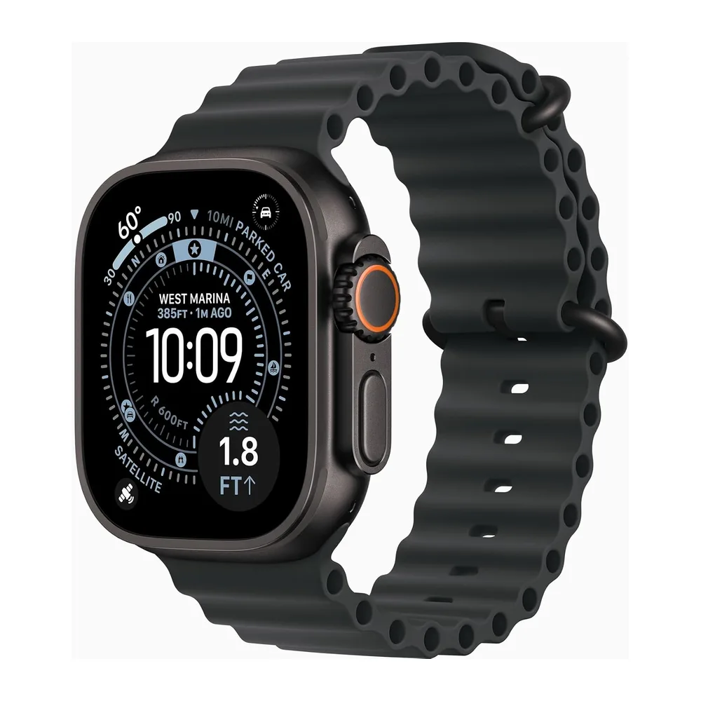 Apple Watch Ultra 3 [GPS + Cellular, 49mm] Titangehäuse Schwarz mit Ocean Armband Schwarz (Generalüberholt)