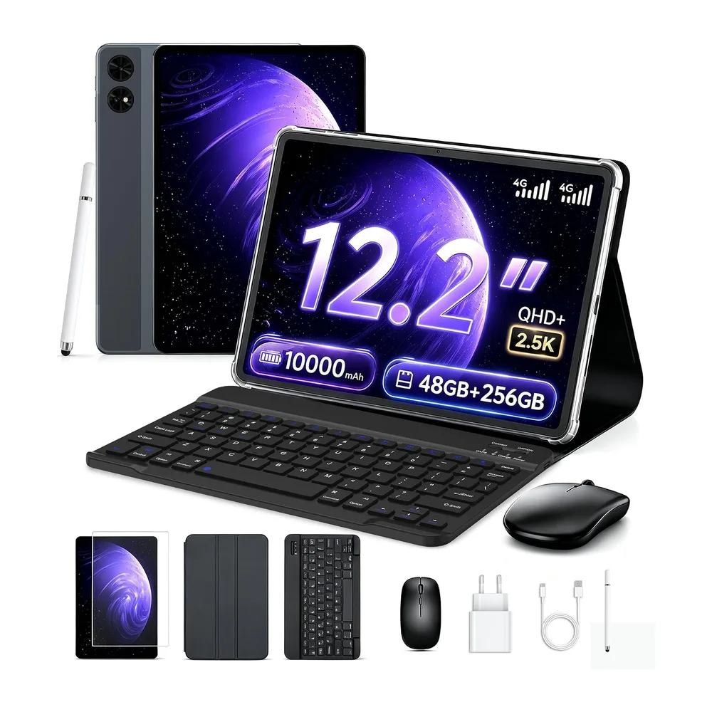 TABWEE 12 Zoll Tablet mit Tastatur, 48 GB RAM+256 GB ROM, 10000 mAh