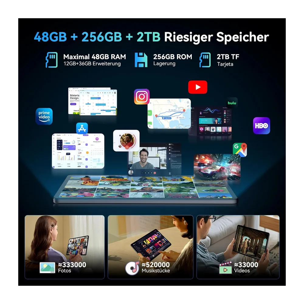 TABWEE 12 Zoll Tablet mit Tastatur, 48 GB RAM+256 GB ROM, 10000 mAh — 5