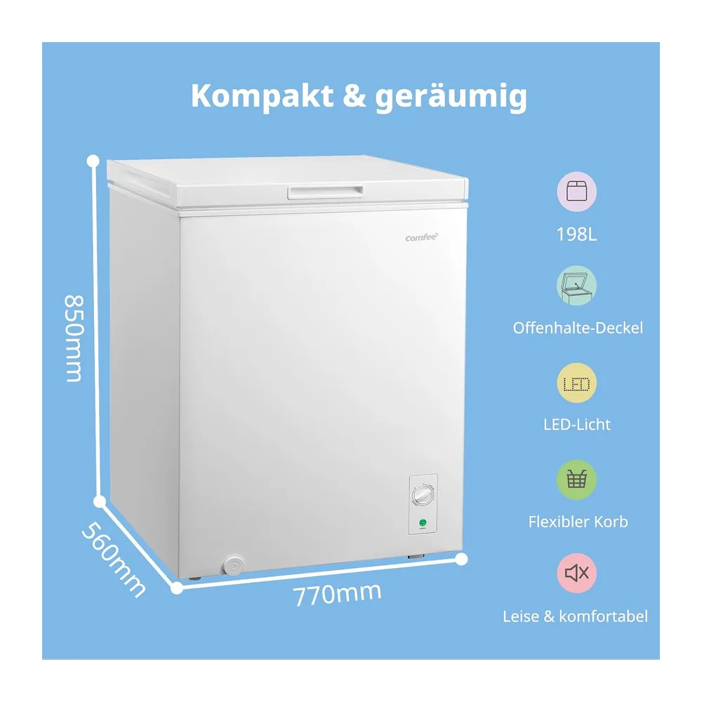 Comfee 198L Gefriertruhe, Freistehend, 37 dB [Energieklasse E] — 2