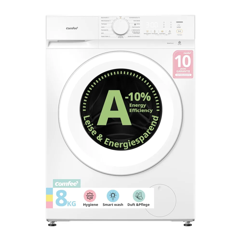 Comfee Frontlader Waschmaschine 8 kg Energieklasse A-10% weiß CF08EWP05W [Energieklasse A]