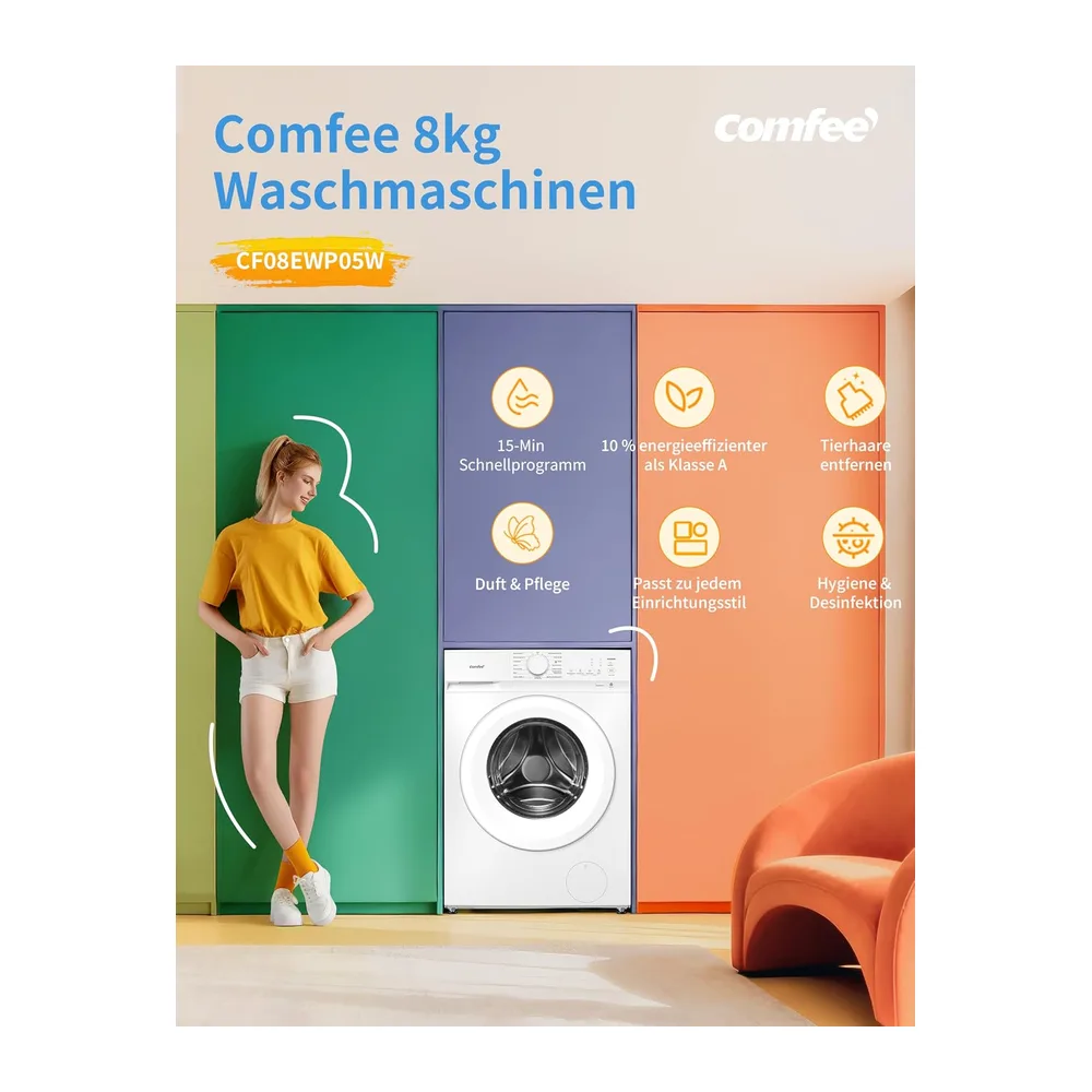 Comfee Frontlader Waschmaschine 8 kg Energieklasse A-10% weiß CF08EWP05W [Energieklasse A] — 2