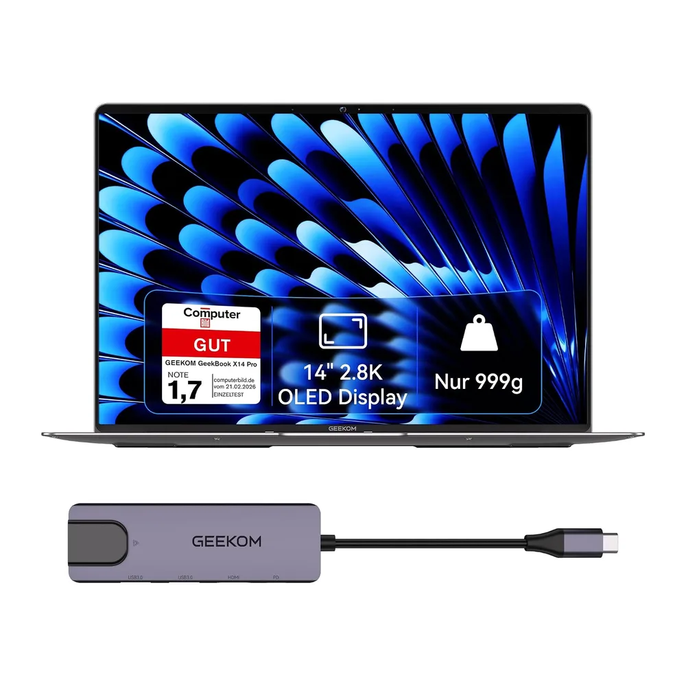 GEEKOM GeekBook X14 Pro Laptop, 999 g Ultraleicht, 14" 2.8K OLED Notebook