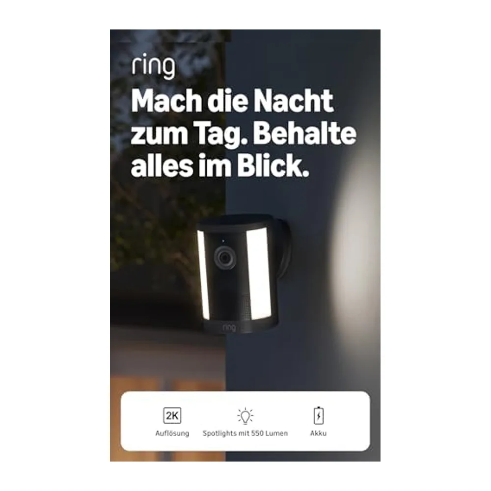 Ring Spotlight Camera 2K, Spotlight Kamera, Akku (neueste Gen.), Weitwinkel-Video in Retinal 2K, optimierter