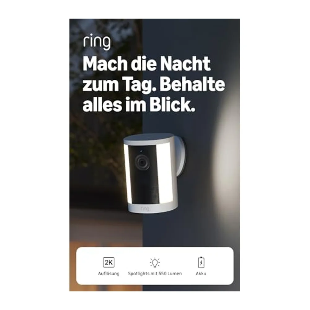 Ring Spotlight Camera 2K, Spotlight Kamera, Akku (neueste Gen.), Weitwinkel-Video in Retinal 2K, optimierter