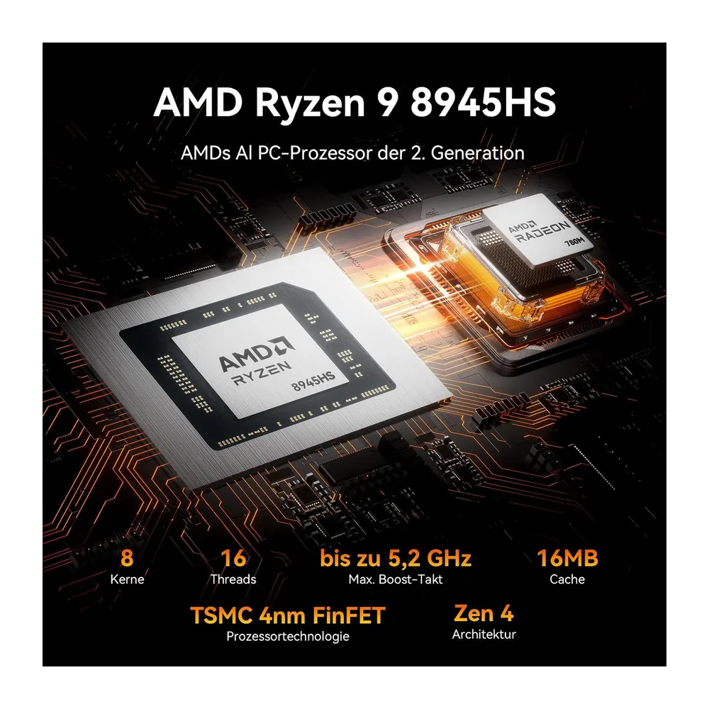 GEEKOM Business Mini PC AI A8 Max mit AMD Ryzen 9 8945HS — 3