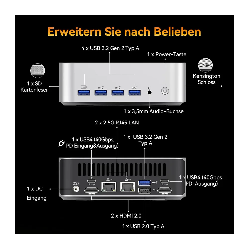 GEEKOM Business Mini PC AI A8 Max mit AMD Ryzen 9 8945HS — 5