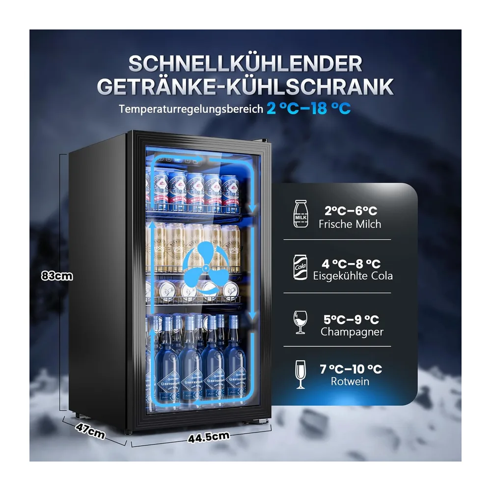 TRIUMPHKEY 90L Mini-Kühlschrank mit Glasfront (Glastür) — 2