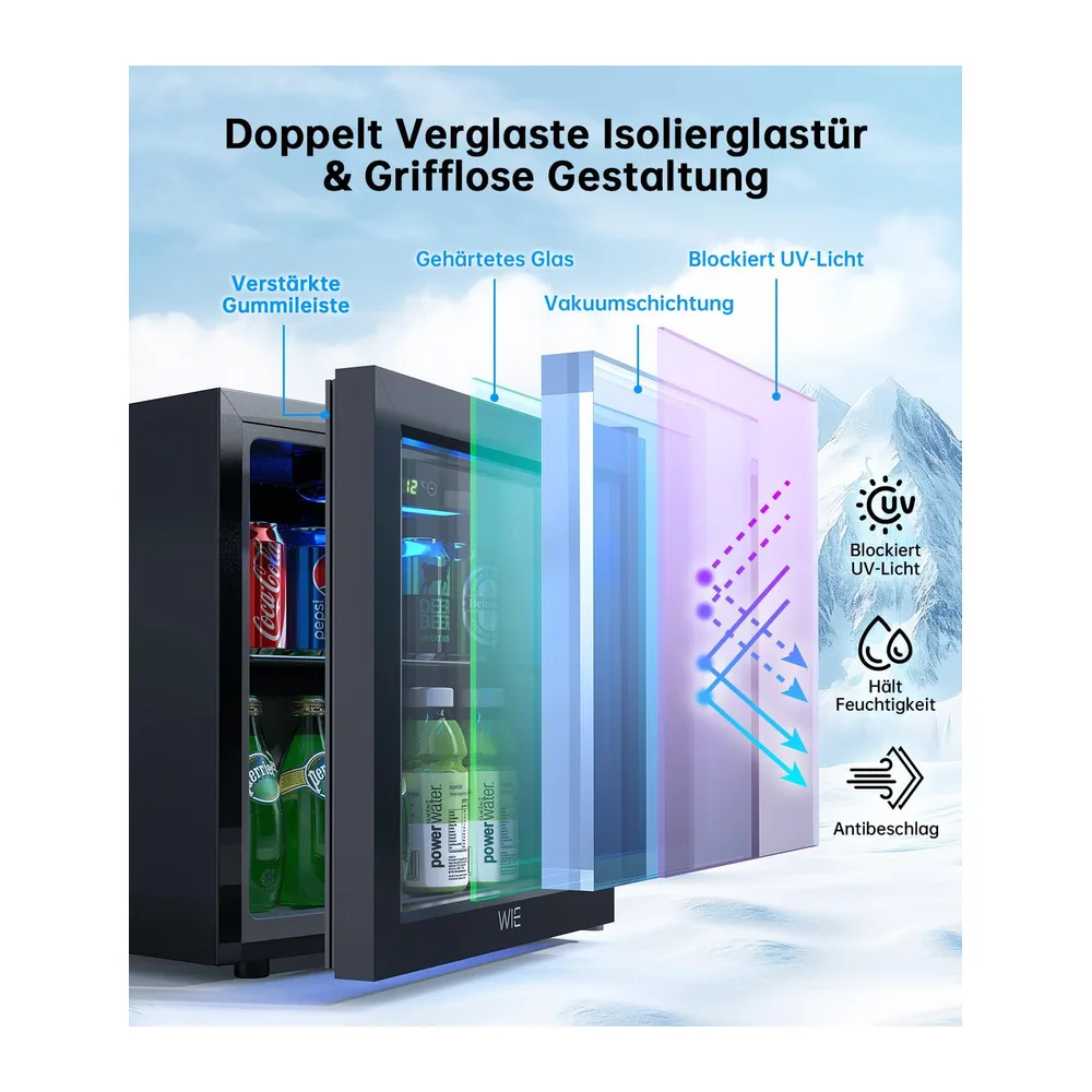 WIE Klein Kühlschrank mit Glastür, Getränkekühlschrank, 36L Kühlschrank Getränke für 55 Dosen, Kühlschrank — 5