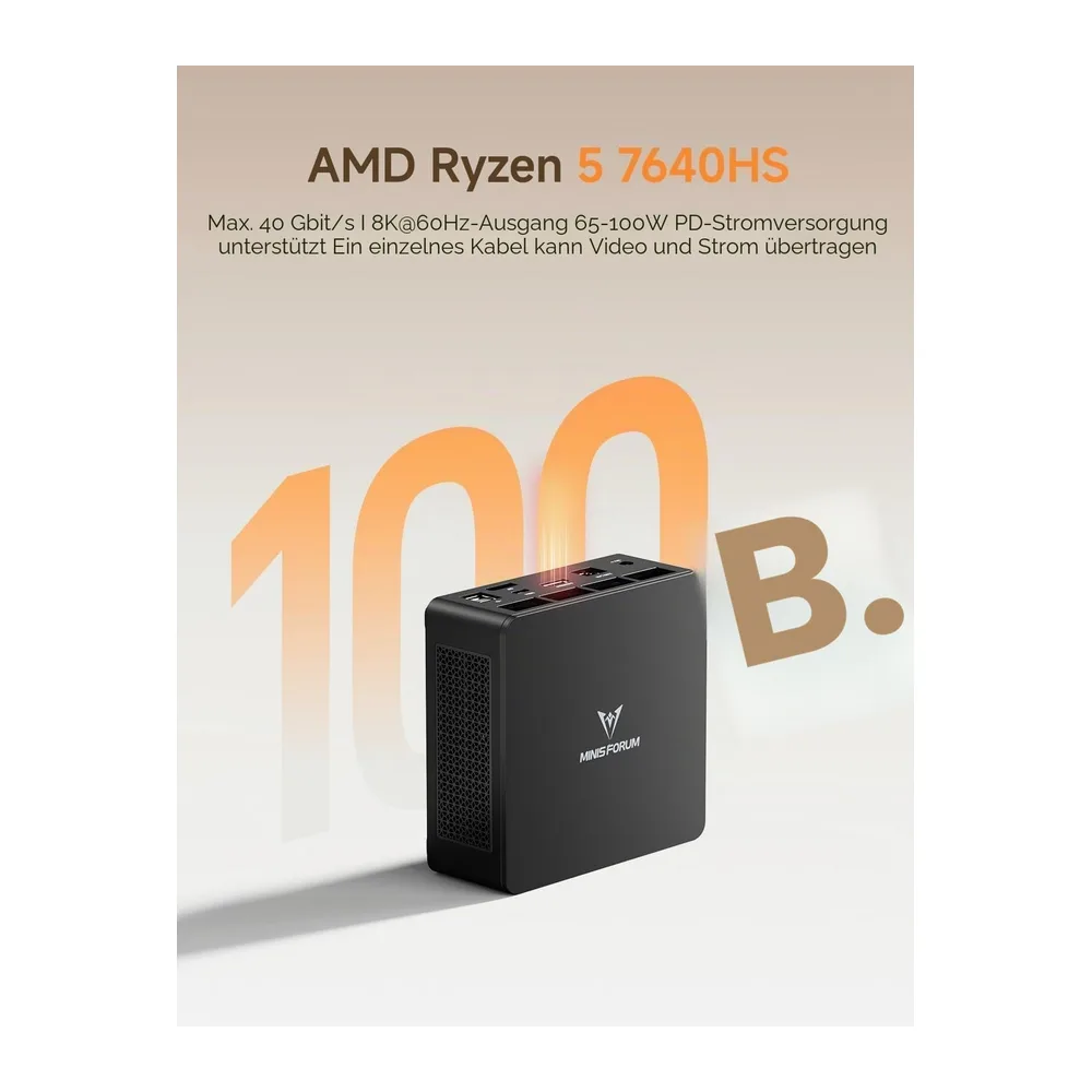 MINIS FORUM UM760 Slim Mini-PC, AMD Ryzen 5 7640HS Prozessor (6 Kerne / 12 Threads, bis zu 5,0 GHz), 16 GB — 4