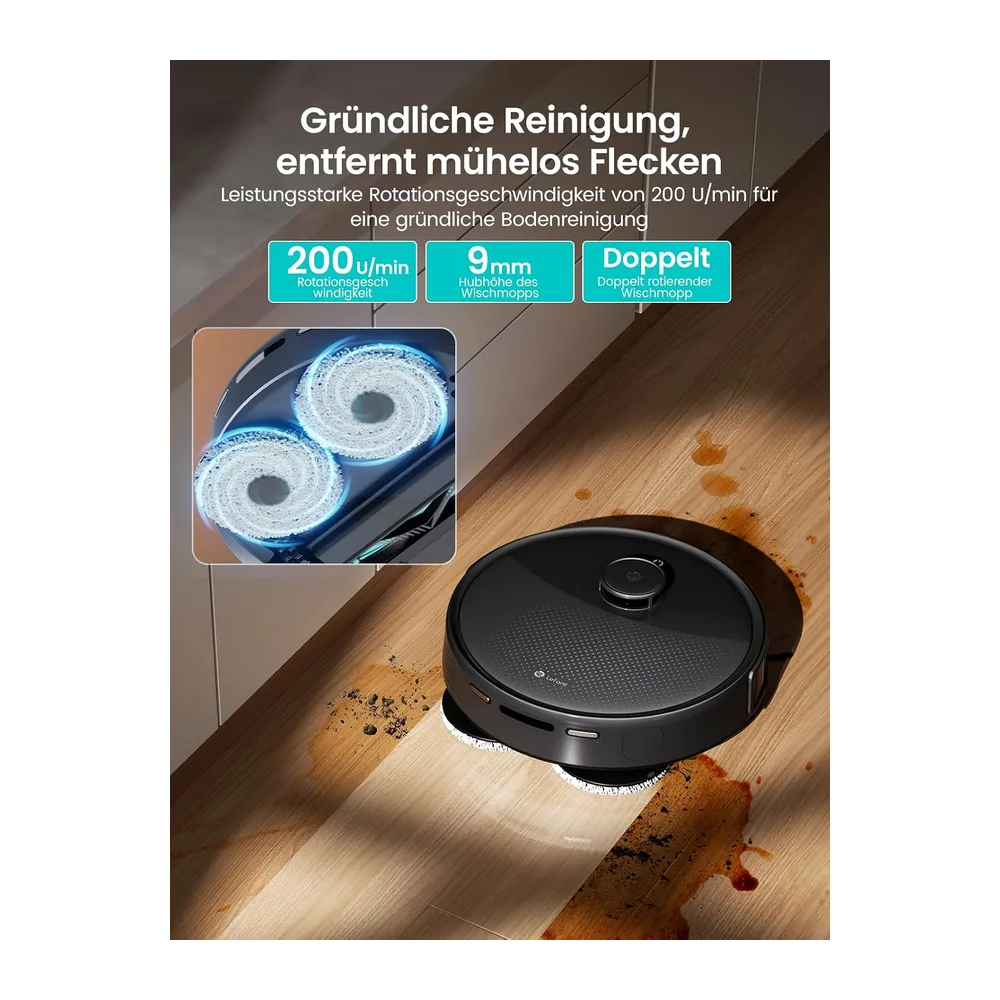 Lefant Saugroboter mit Wischfunktion 20000Pa 45°C Heißwasser-Moppwäsche — 6