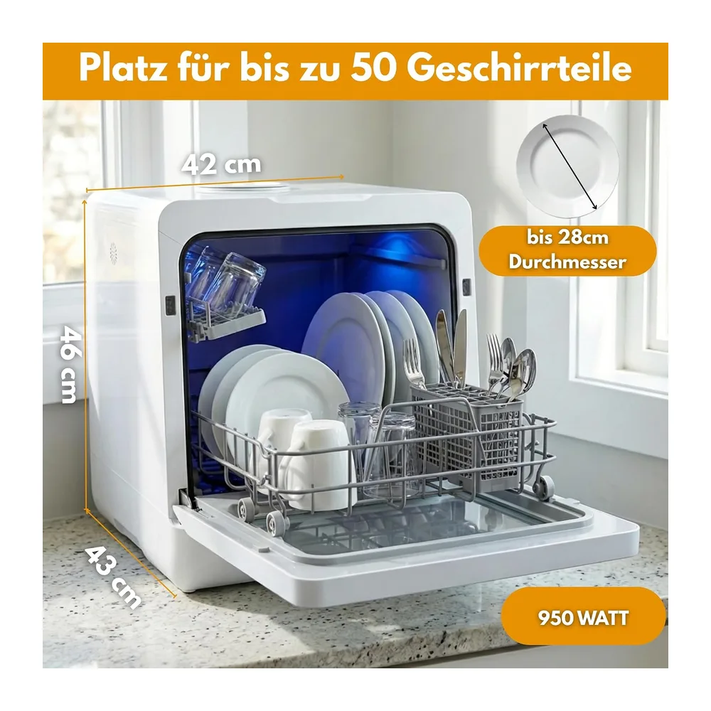 Sommertal SP9 Mini Geschirrspüler | 5L Tank, 10+1 Funkt., Touch, LED [Energieklasse D] — 2