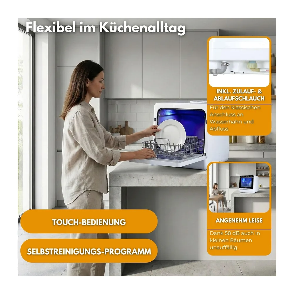 Sommertal SP9 Mini Geschirrspüler | 5L Tank, 10+1 Funkt., Touch, LED [Energieklasse D] — 4