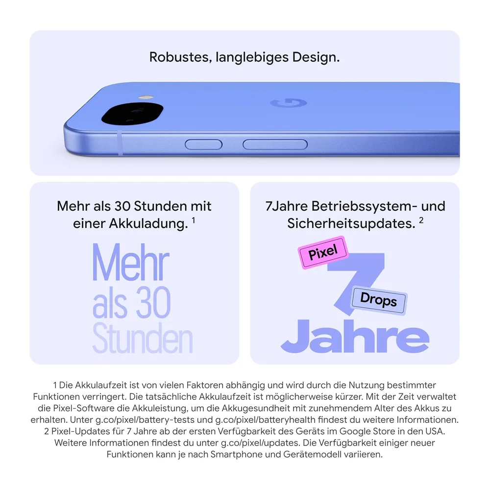 Google Pixel 10a – 7 Jahre Betriebssystem- und Sicherheitsupdates, mehr als 30 Stunden Akkulaufzeit, — 6