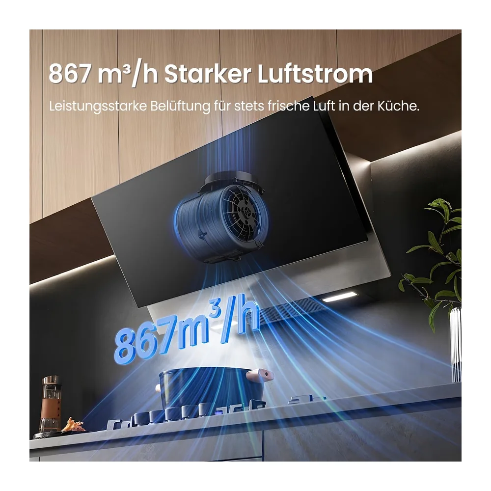 COMFEE' Kopffreie Dunstabzugshaube 90cm A++ 867m³/h ANGJ72B-90PRO-EU [Energieklasse A++] — 2