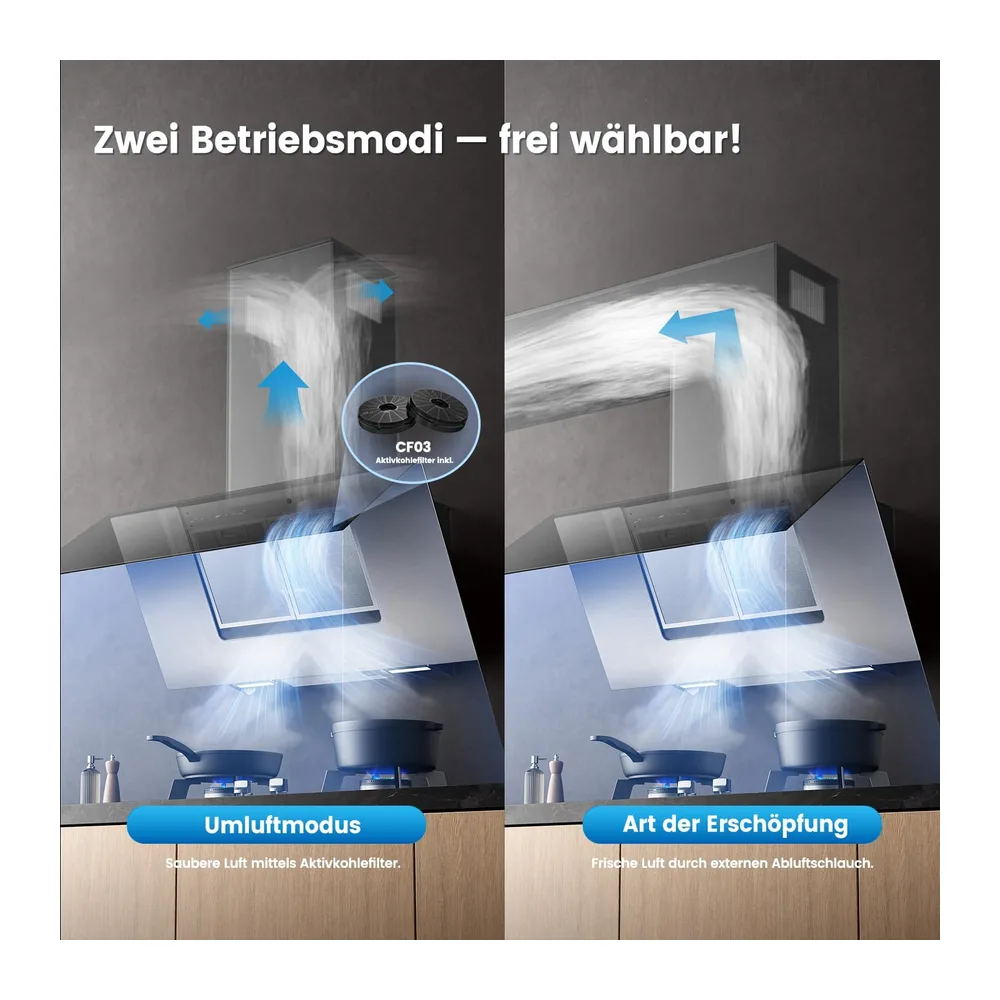 COMFEE' Kopffreie Dunstabzugshaube 90cm A++ 867m³/h ANGJ72B-90PRO-EU [Energieklasse A++] — 3
