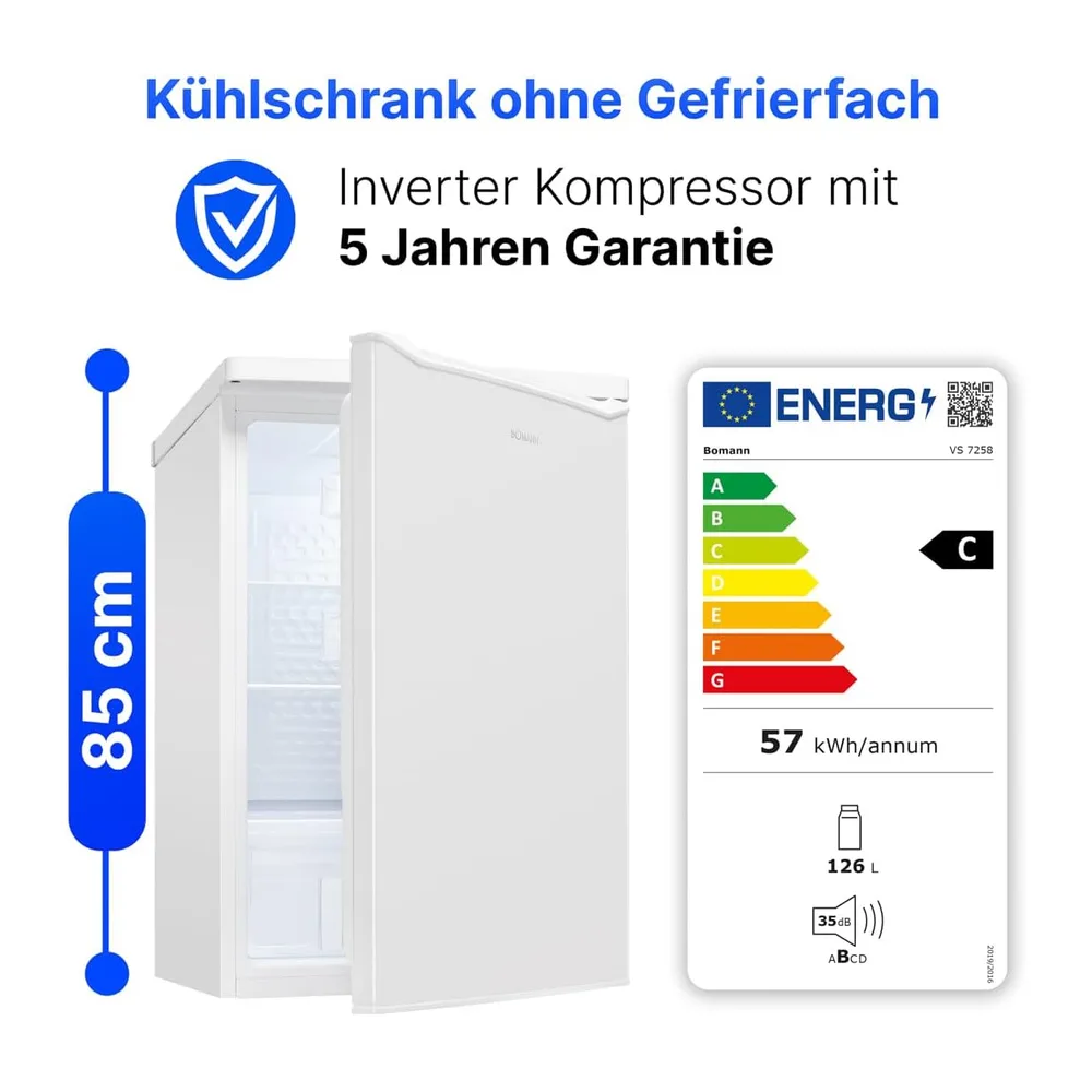 Bomann® Kühlschrank ohne Gefrierfach | Energieklasse C | 85cm | 5 Jahre Kompressor-Garantie | Kühlschrank — 2