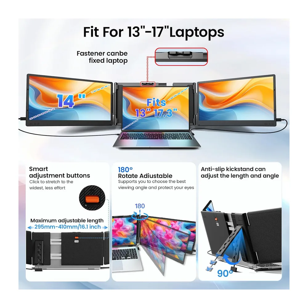 Laptop Bildschirm Erweiterung 14" 1080P Dreifacher Tragbarer Monitor — 4