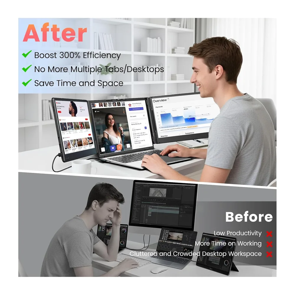 Laptop Bildschirm Erweiterung 14" 1080P Dreifacher Tragbarer Monitor — 5