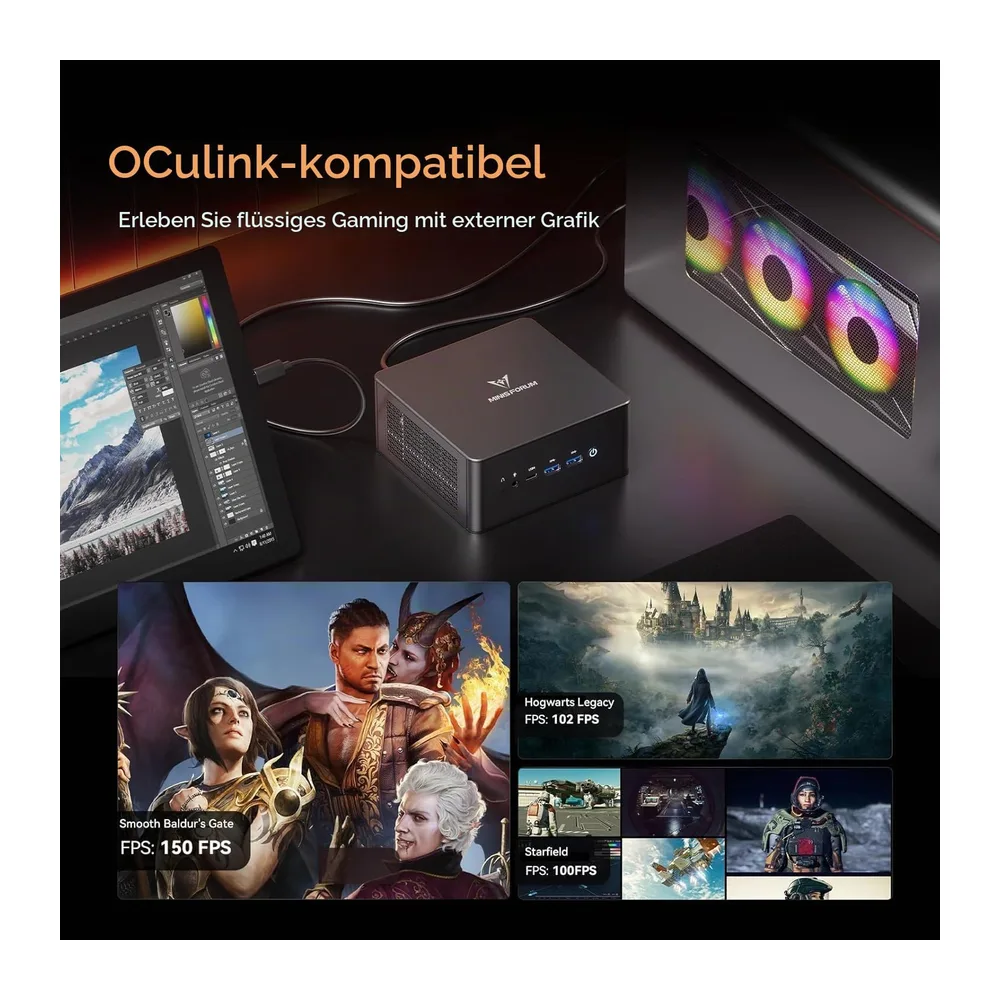 MINIS FORUM UM890 Pro Mini PC, AMD Ryzen 9 8945HS Prozessor, 8C/16T bis zu 5,2 GHz, AMD Radeon 780M, DDR5 — 4