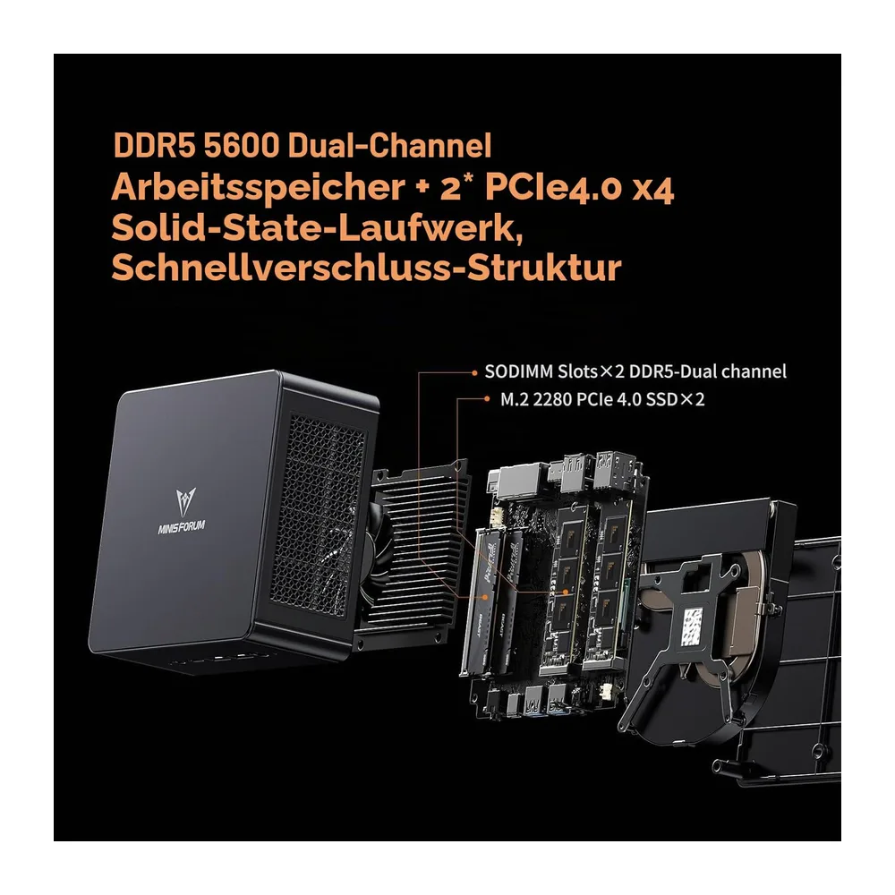 MINIS FORUM UM890 Pro Mini PC, AMD Ryzen 9 8945HS Prozessor, 8C/16T bis zu 5,2 GHz, AMD Radeon 780M, DDR5 — 6