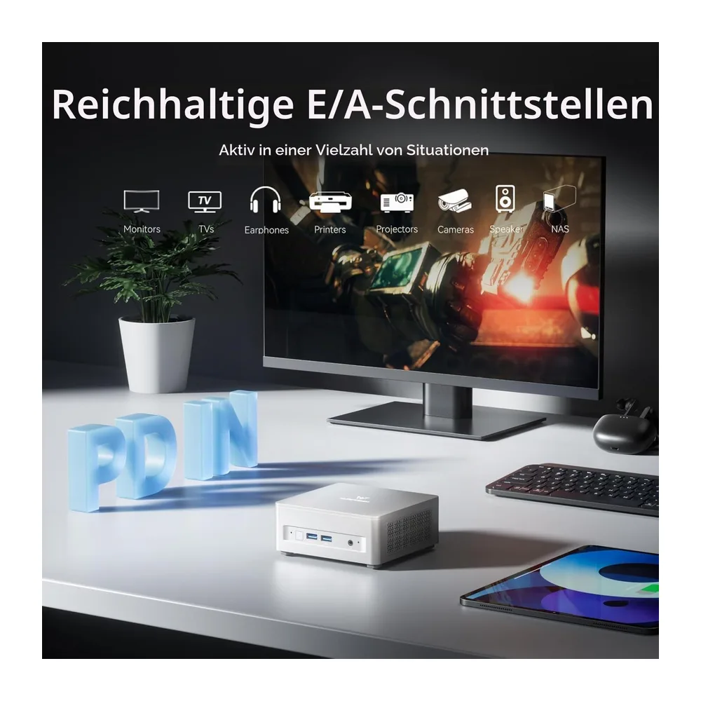 MINIS FORUM UM750L Slim Mini PC, AMD Ryzen 5 7545U Mini Computer (6C/12T, bis zu 4,9 GHz), 16 GB LPDDR5 und — 4