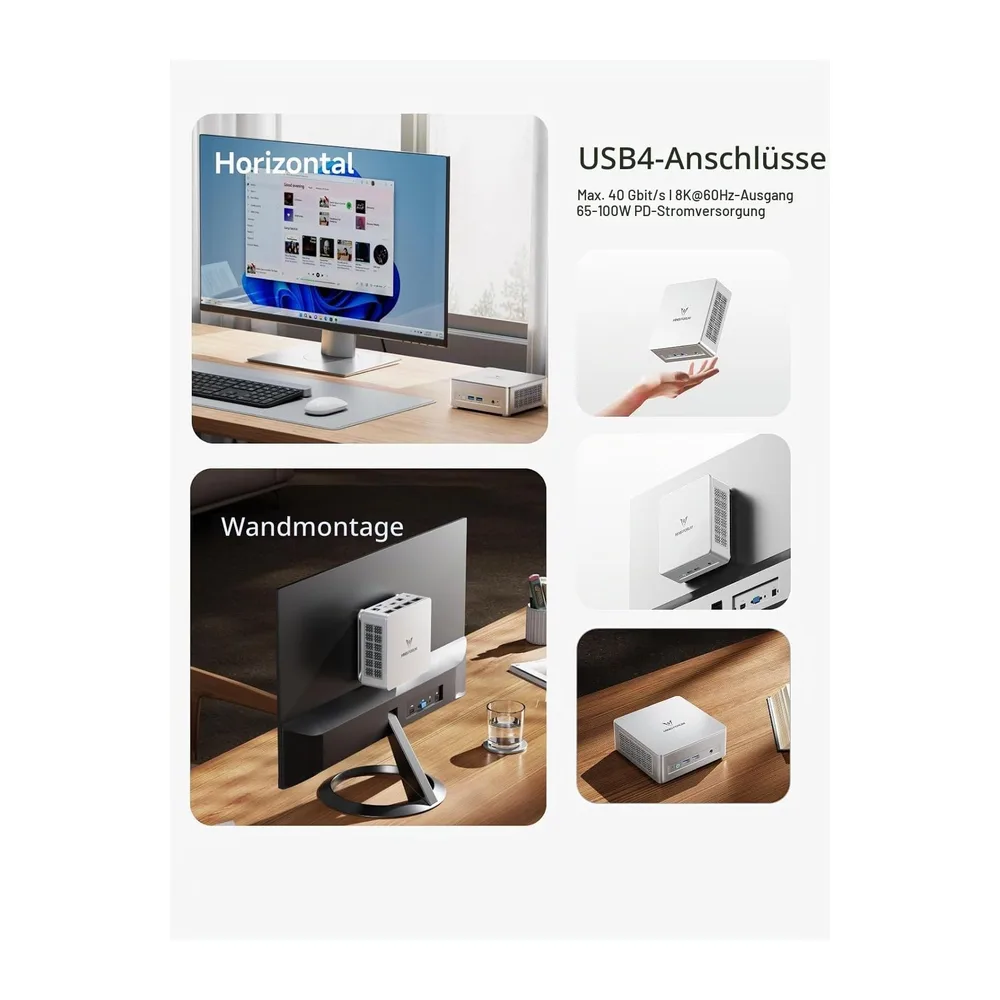 MINIS FORUM UM750L Slim Mini PC, AMD Ryzen 5 7545U Mini Computer (6C/12T, bis zu 4,9 GHz), 16 GB LPDDR5 und — 5