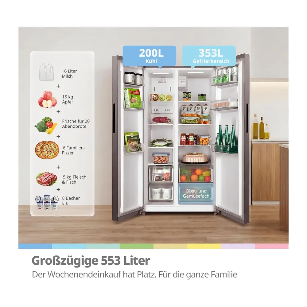 Comfee Side-by-Side Kühlschrank, 553L Familien-Stauraum, No Frost, 35 dB [Energieklasse E] — 3
