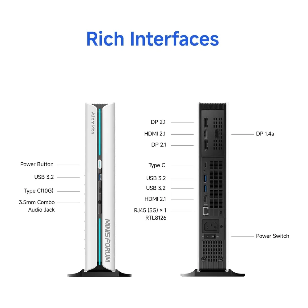 MINIS FORUM G1 Pro Gaming Mini-PC, Ryzen 9 8945HX (16C/32T, bis zu 5,4 GHz), NVIDIA GeForce RTX 5060 8GB — 6