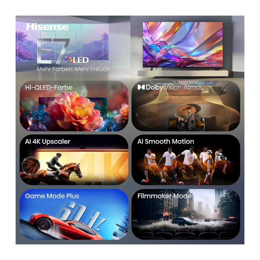 Hisense 43E7DS Fernseher 43 Zoll, 4K UHD QLED, Smart TV, Hi View AI Engine, 60Hz Game Mode Plus, Dolby Vision — 3