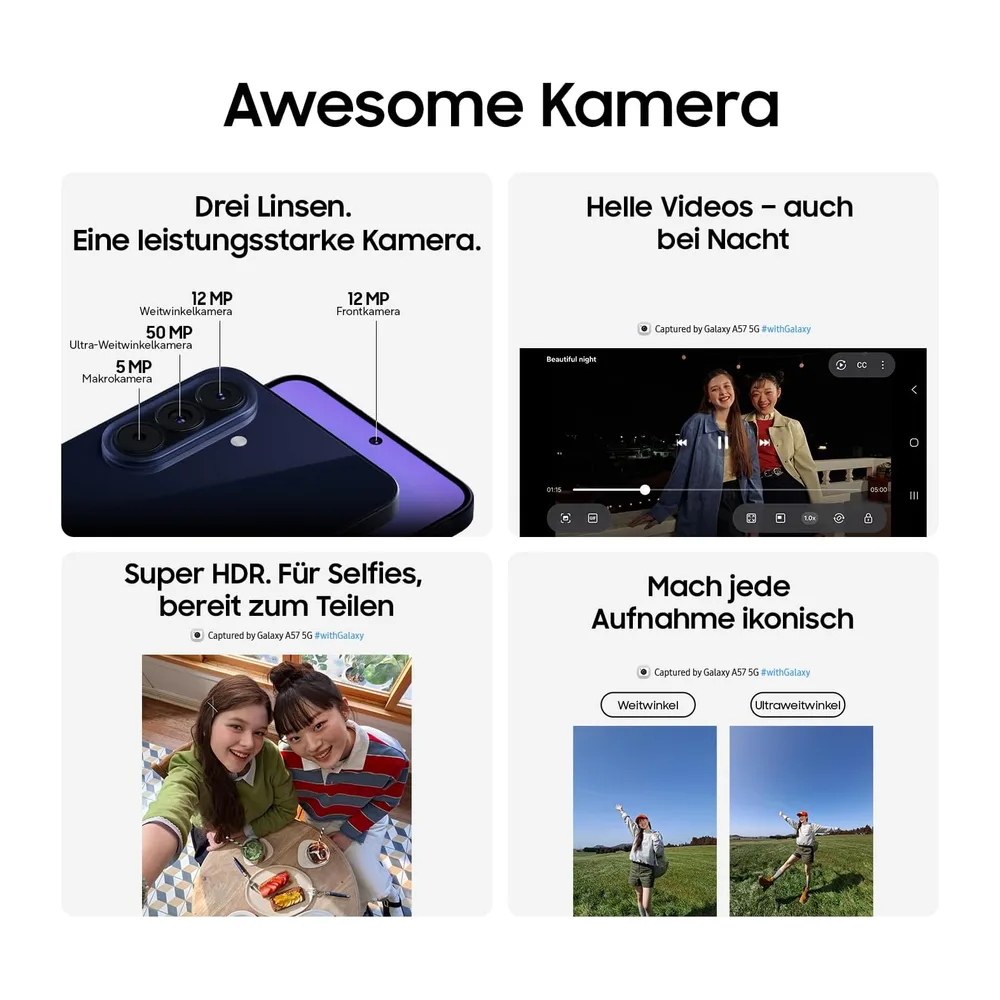 Samsung Galaxy A57 5G, Schlankes AI-Smartphone, Awesome Intelligence, 256 GB Speicherplatz, 50 MP — 6