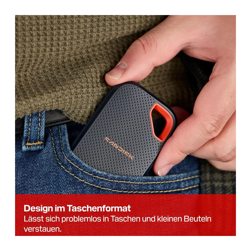 SANDISK Extreme Portable SSD 2 TB (Übertragungsgeschwindigkeiten von bis zu 2.000 MB/s — 5