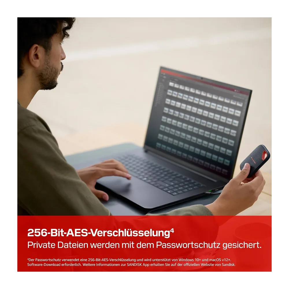 SANDISK Extreme Portable SSD 2 TB (Übertragungsgeschwindigkeiten von bis zu 2.000 MB/s — 6