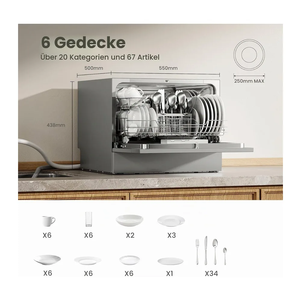 COMFEE Compact CDWMT0602ESD-EU Geschirrspüler Mini Geschirrspüler mit 6 Maßgedecke — 4