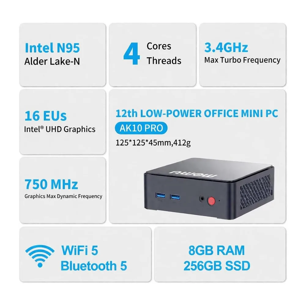 AWOW Mini PC mit N95, 16GB DDR4 RAM, 512GB SSD, 4K UHD, Dual Display, WiFi 5, BT 5.2, Gigabit LAN AK10 — 3