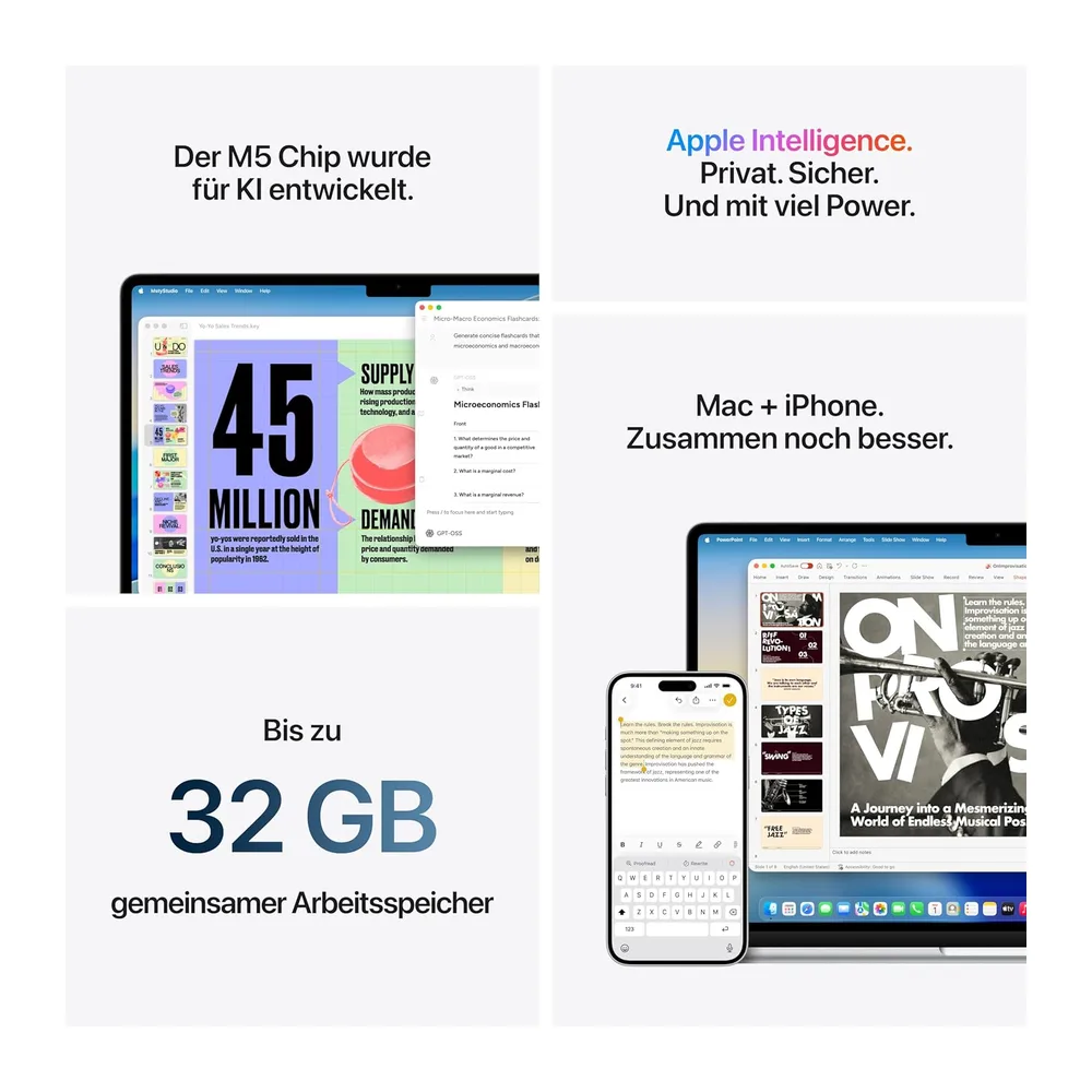 Apple 15" MacBook Air Laptop, M5 Chip mit 10‑Core CPU und 10‑Core GPU: Entwickelt für KI, 15,3" Liquid Retina — 5