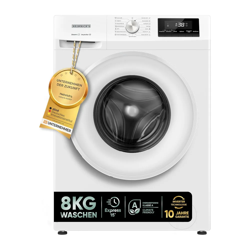 Heinrich´s Waschmaschine | 8kg |15 Programme | 1400 U/min. | Aqua-Stop | LED-Display | inkl. Timer | mit