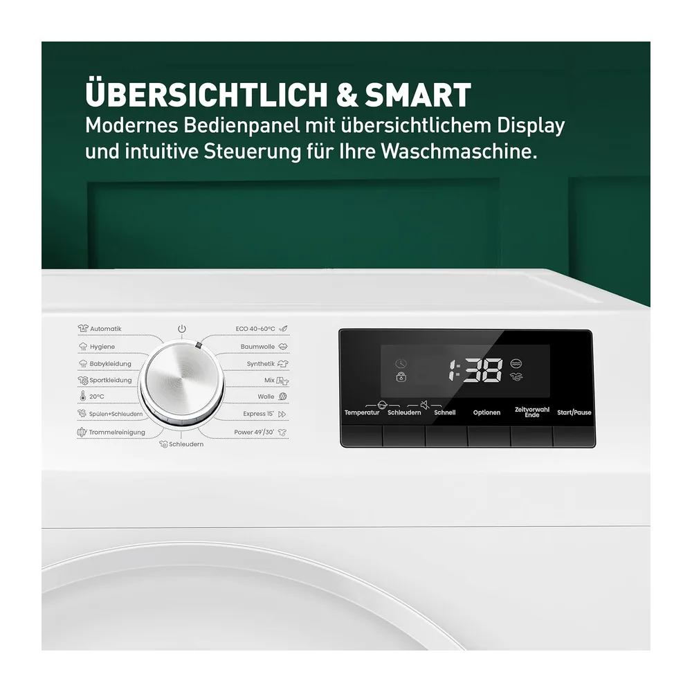 Heinrich´s Waschmaschine | 8kg |15 Programme | 1400 U/min. | Aqua-Stop | LED-Display | inkl. Timer | mit — 4