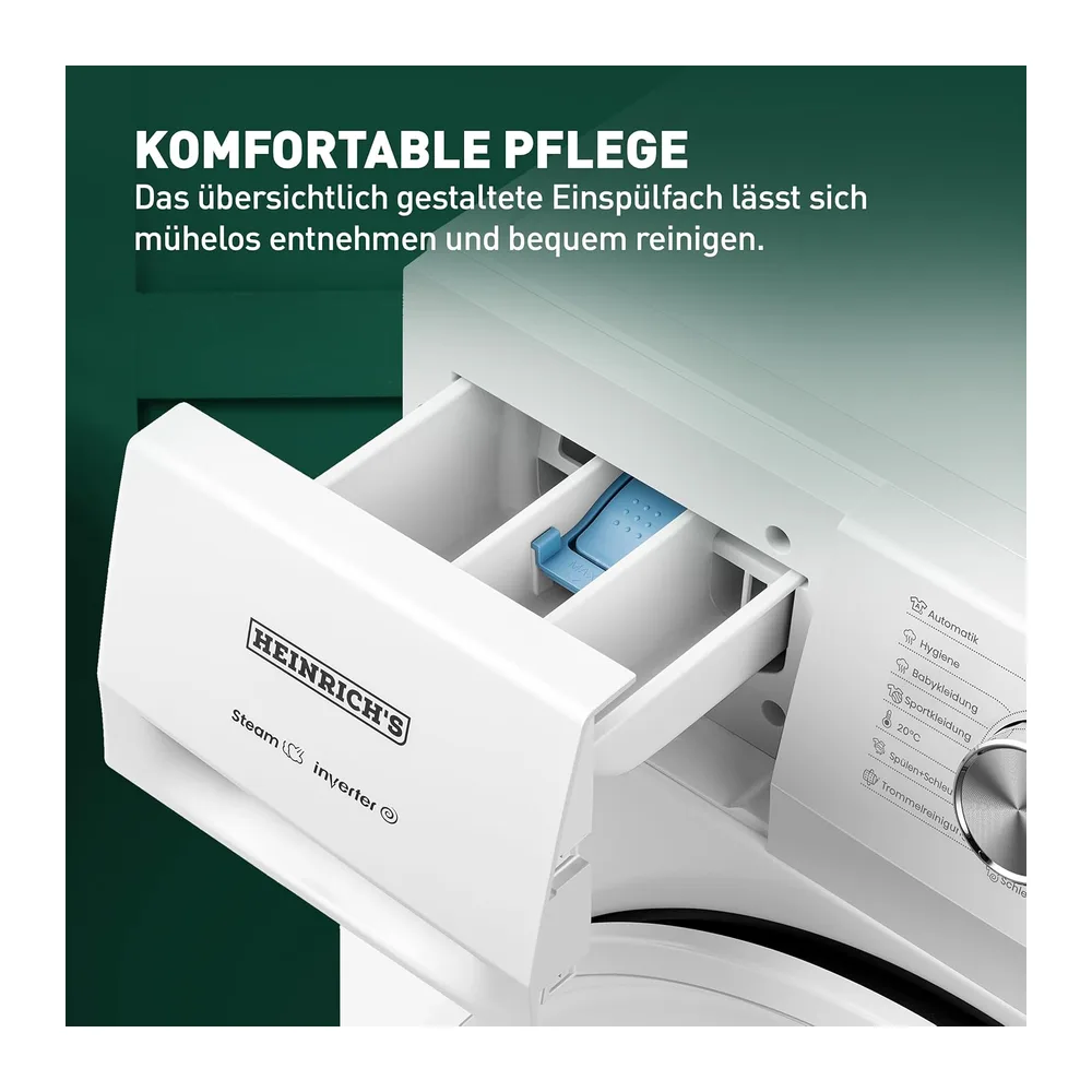 Heinrich´s Waschmaschine | 8kg |15 Programme | 1400 U/min. | Aqua-Stop | LED-Display | inkl. Timer | mit — 5