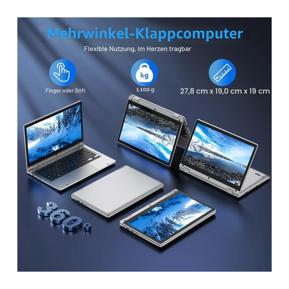 PINSTONE 11,6 Zoll Laptop – Celeron N4020 6 GB RAM 128 GB SSD, 360 Grad Faltbarer Touchscreen, 2,4/5 GHz — 2