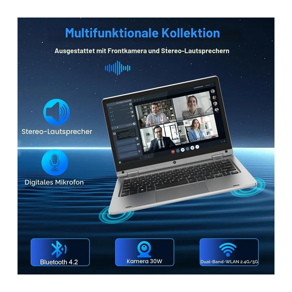 PINSTONE 11,6 Zoll Laptop – Celeron N4020 6 GB RAM 128 GB SSD, 360 Grad Faltbarer Touchscreen, 2,4/5 GHz — 5