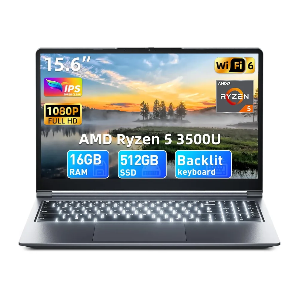 15.6 Zoll Laptop 16GB RAM 512GB ROM, AI-Unterstützung, AMD R5 (übertrifft i5-13420H, bis zu 3.6GHz), FHD