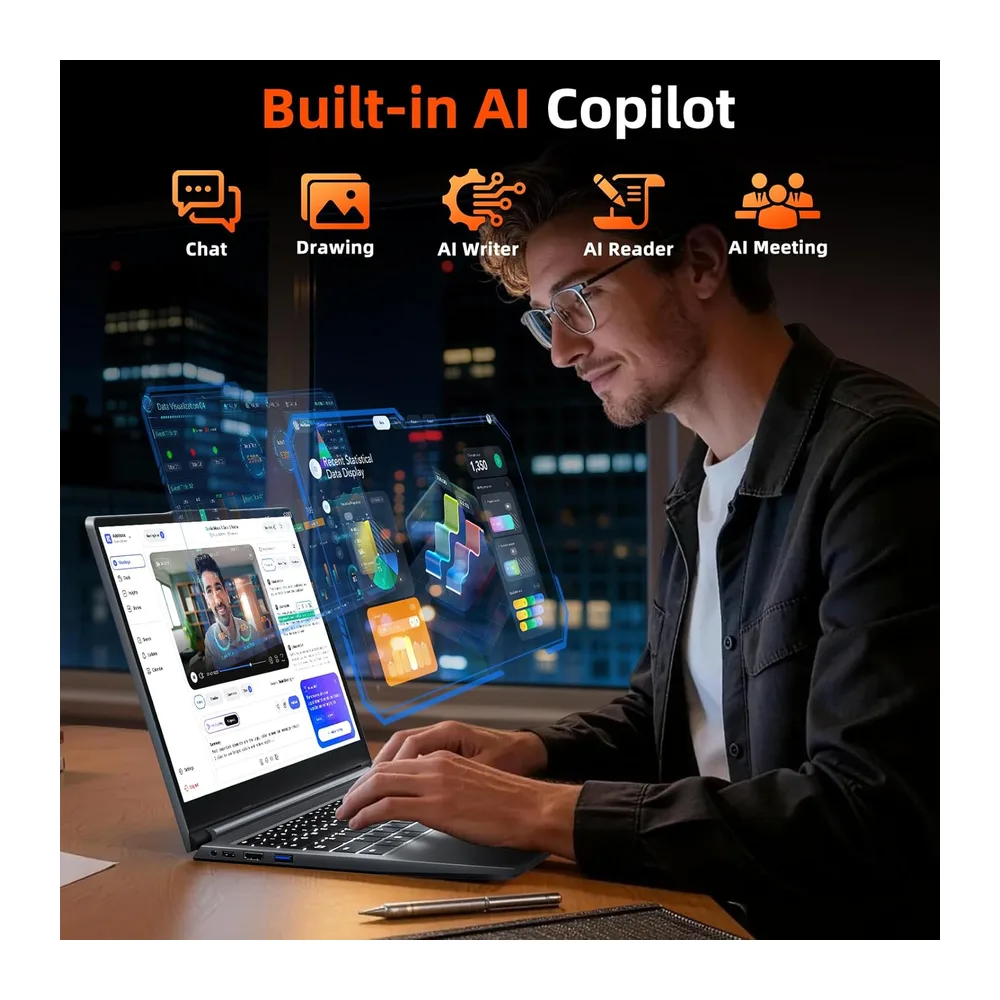 15.6 Zoll Laptop 16GB RAM 512GB ROM, AI-Unterstützung, AMD R5 (übertrifft i5-13420H, bis zu 3.6GHz), FHD — 3