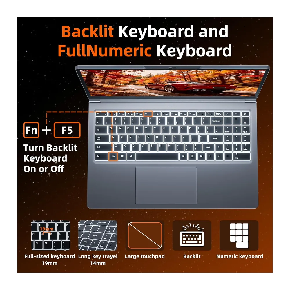 15.6 Zoll Laptop 16GB RAM 512GB ROM, AI-Unterstützung, AMD R5 (übertrifft i5-13420H, bis zu 3.6GHz), FHD — 5