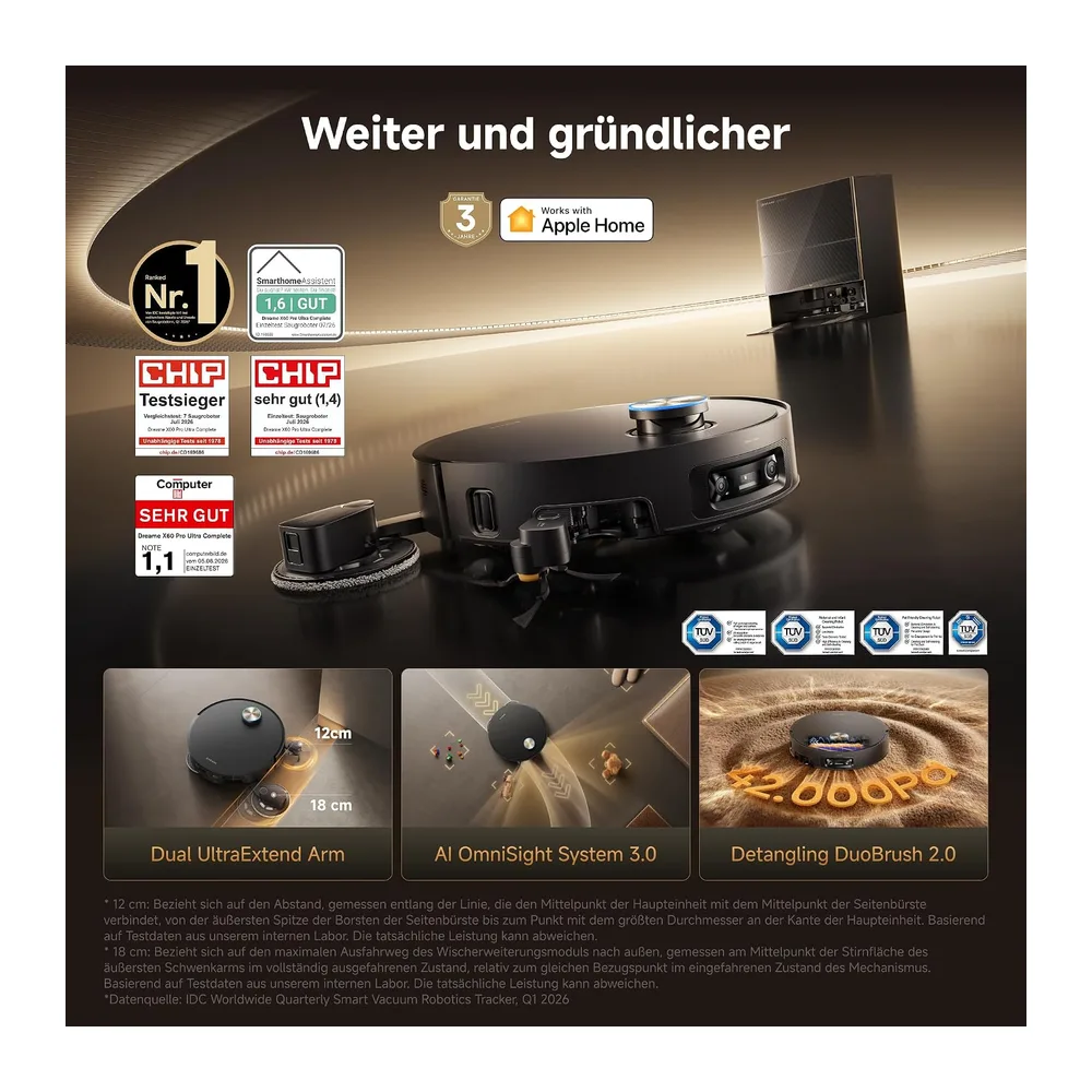 dreame X60 Pro Ultra Complete Saugroboter mit UltraExtend-Armen,42.000Pa — 3