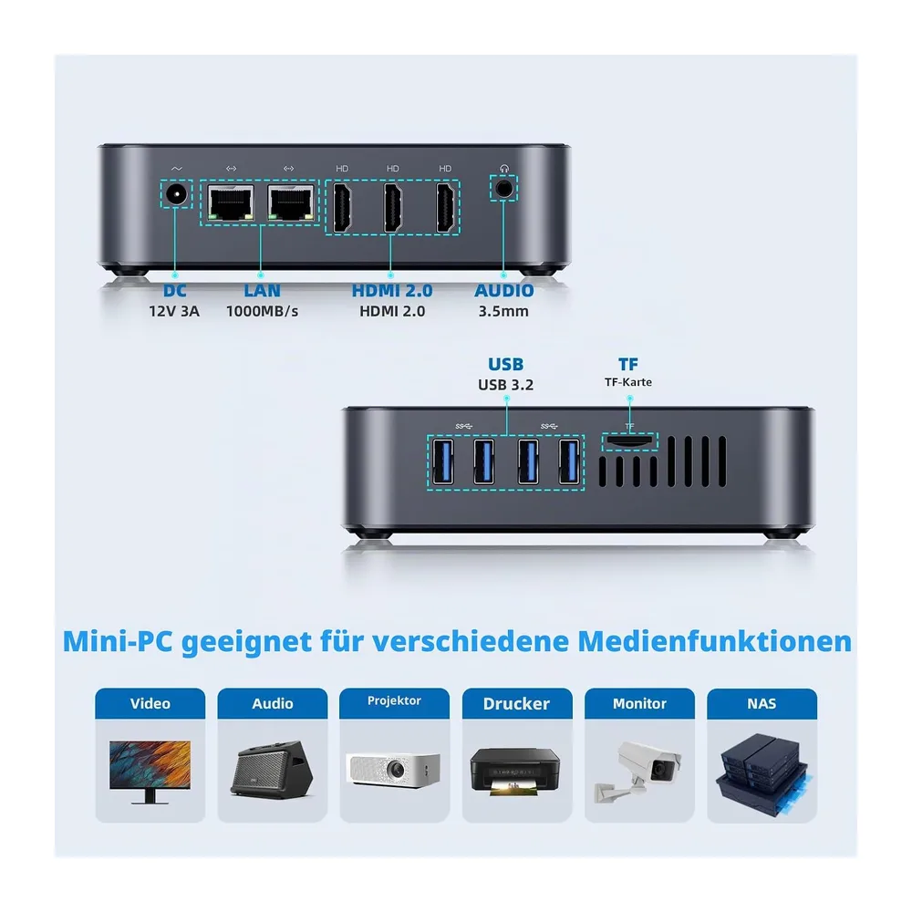 DreamQuest Mini PC Windows 11 Pro, Intel 12. Gen N95 (bis zu 3,4 GHz), 16GB DDR4 512GB M.2 SSD Mini Desktop — 3