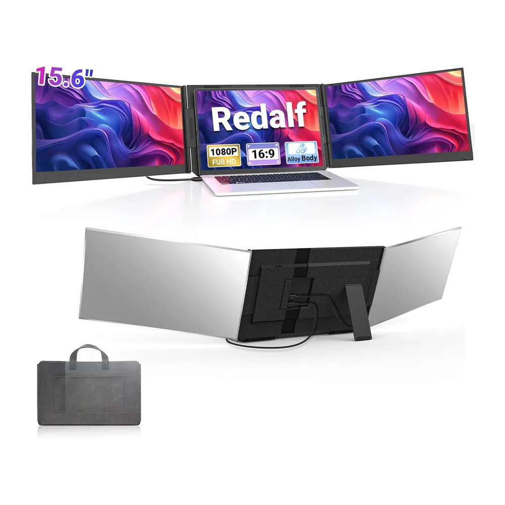 15,6" Laptop Bildschirm Erweiterung, ultraleichter 1080P FHD tragbarer Dreifach-Monitor für 13–17,3"Laptops,
