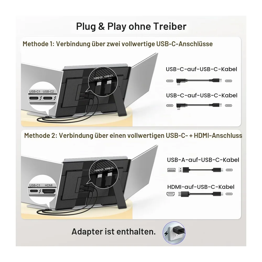 15,6" Laptop Bildschirm Erweiterung, ultraleichter 1080P FHD tragbarer Dreifach-Monitor für 13–17,3"Laptops, — 5