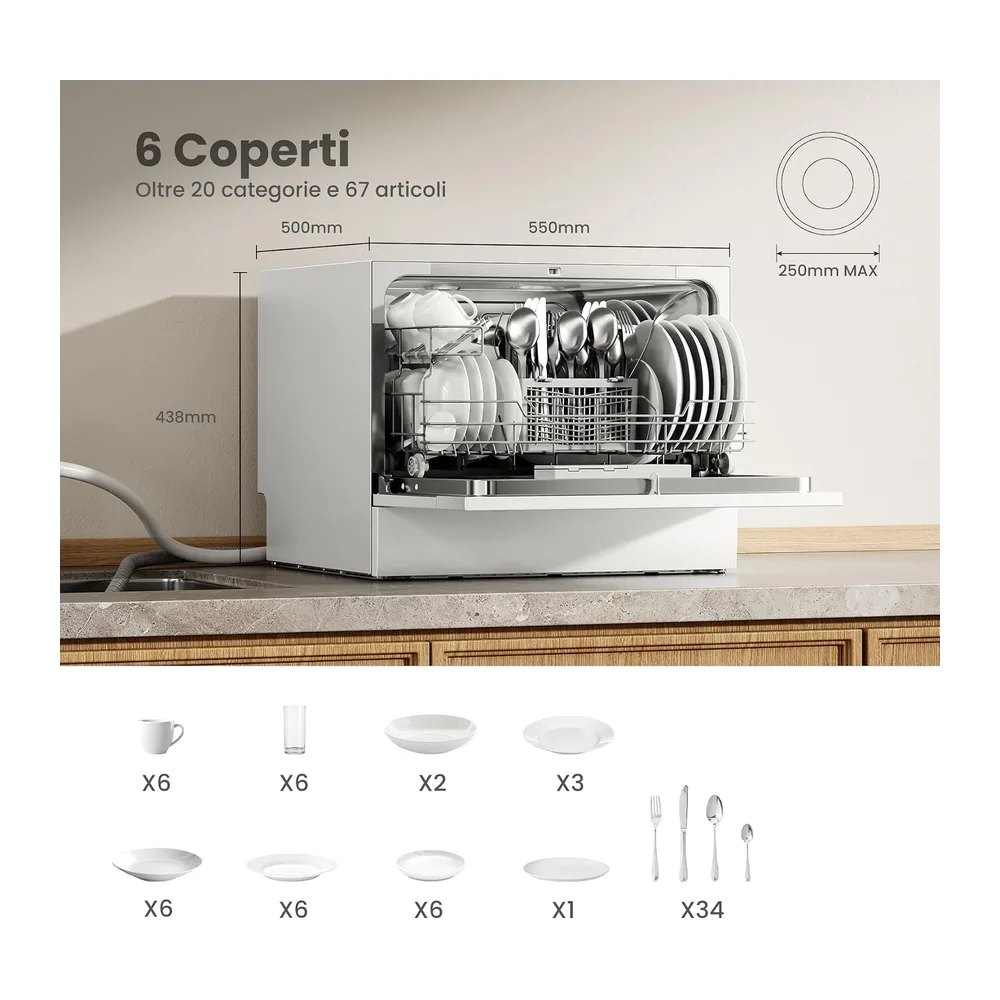 COMFEE CDWMT0602EWD-EU Kompakter Tisch-Geschirrspüler mit 6 Gedecken — 4